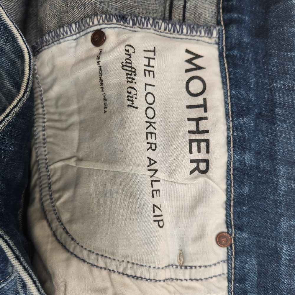 MOTHER Jeans The Looker Crop Zip Graffiti Girl Ankle Jeans Size 29 - Picture 8 of 9